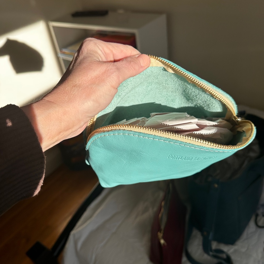 Portland  Leather Pouch. Beautiful turquoise color.